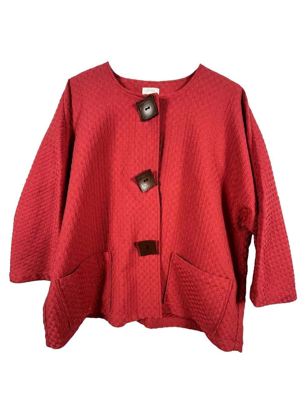 Chico's Size 3 Textured Jacket Brick Red Orange Oversized Boxy Cocoon Pockets